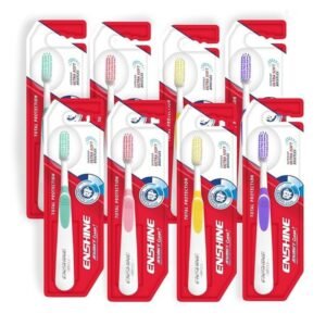 ENSHINE Advance Clean+ Toothbrush (Multicolor Pack) – Ultra-Soft Bristles with Tongue Cleaner, Compact Head.